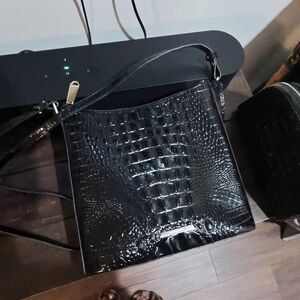 Brahmin Shiny Black Croc-Embossed Crossbody Bag